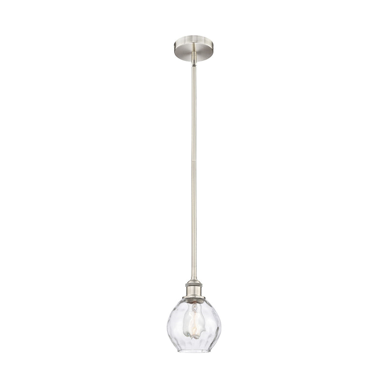 Innovations Waverly 6in 1-Light Mini Pendant | Industrial Brushed Satin Nickel Steel and Clear Water Glass | Kitchen Island & | Model 616-1S-SN-G362