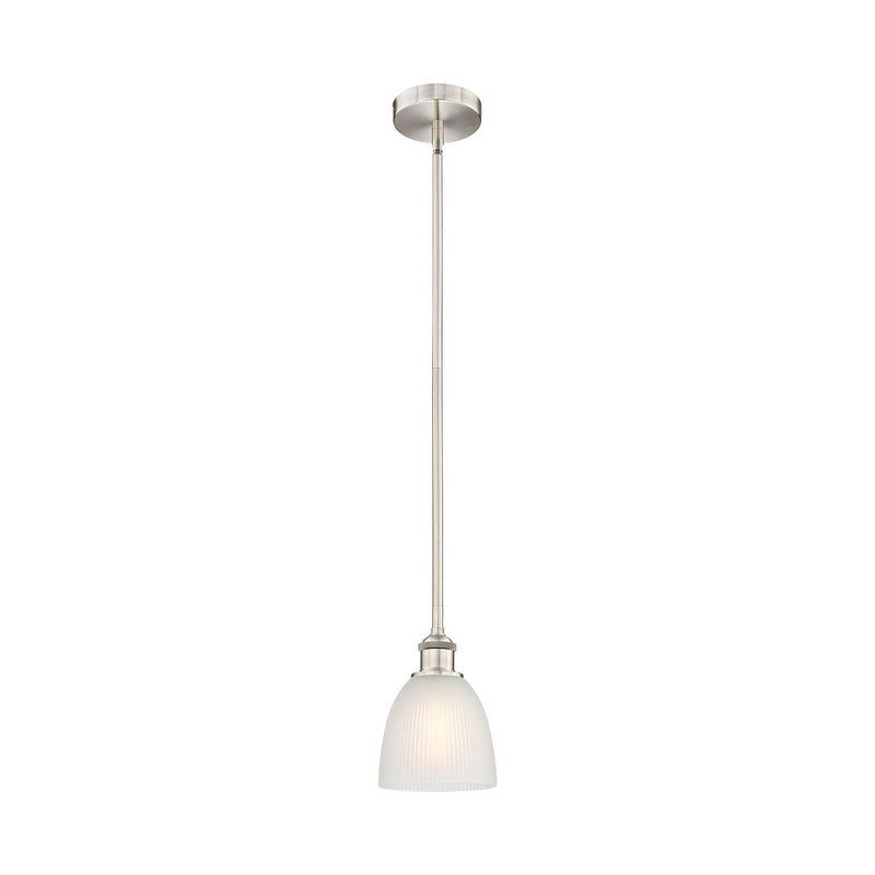 Innovations Castile 6in 1-Light Mini Pendant | Industrial Brushed Satin Nickel and White Glass | Kitchen Island & Dining Room | Model 616-1S-SN-G381-LED