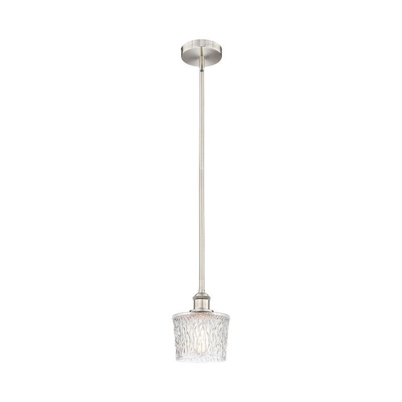Innovations Niagara 7in 1-Light Mini Pendant | Industrial Brushed Satin Nickel Steel and Clear Textured Glass | Kitchen Island | Model 616-1S-SN-G402-LED