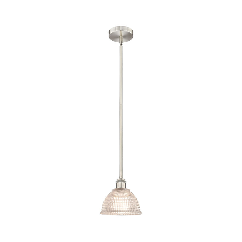 Innovations Arietta 8in 1-Light Mini Pendant | Industrial Brushed Satin Nickel Steel and Clear Glass | Kitchen Island & Dining | Model 616-1S-SN-G422-LED