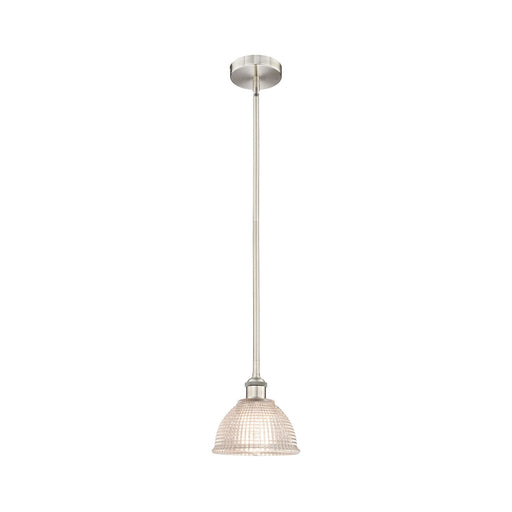 Innovations Arietta 8in 1-Light Mini Pendant | Industrial Brushed Satin Nickel Steel and Clear Glass | Kitchen Island & Dining | Model 616-1S-SN-G422-LED