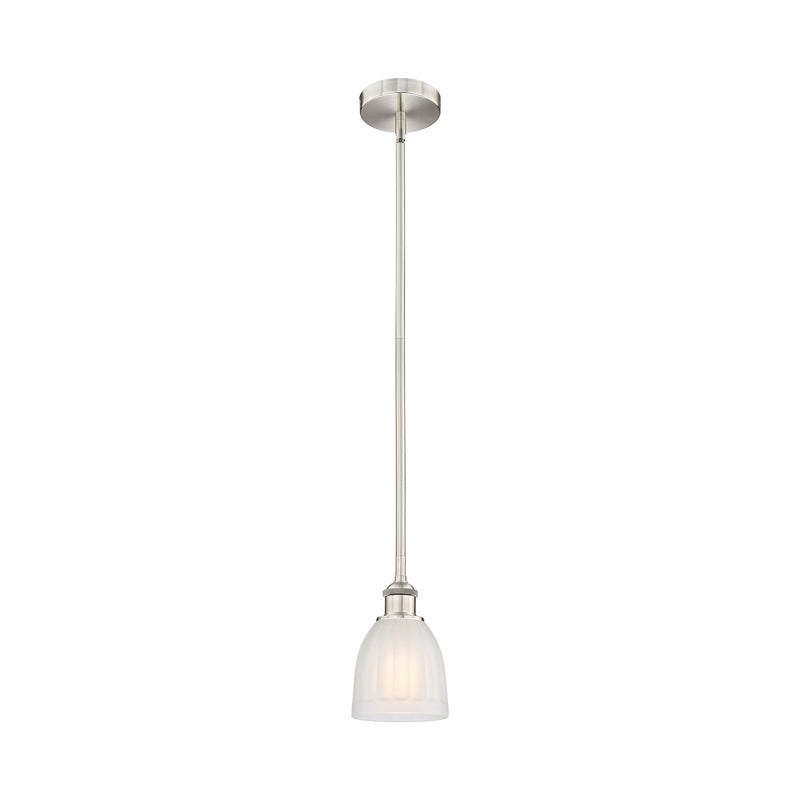 Innovations Brookfield 6in 1-Light Mini Pendant | Industrial Brushed Satin Nickel Steel and White Frosted Ribbed Glass | Model 616-1S-SN-G441-LED