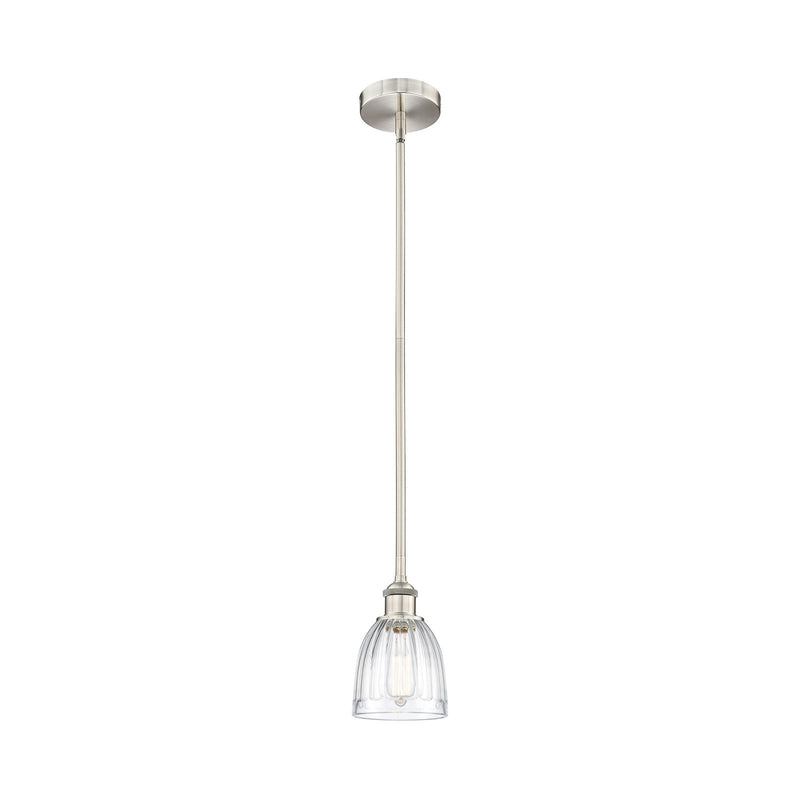 Innovations Brookfield 6in 1-Light Mini Pendant | Industrial Brushed Satin Nickel Steel and Clear Ribbed Glass | Kitchen Island | Model 616-1S-SN-G442-LED