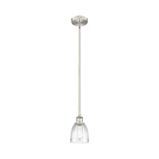 Innovations Brookfield 6in 1-Light Mini Pendant | Industrial Brushed Satin Nickel Steel and Clear Ribbed Glass | Kitchen Island | Model 616-1S-SN-G442-LED