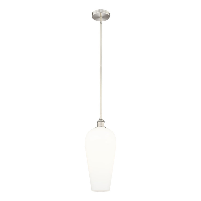 Innovations Chelsea 8in 1-Light Mini Pendant | Industrial Brushed Satin Nickel Steel and White Glass | Kitchen Island & Dining | Model 616-1S-SN-G456-8WH