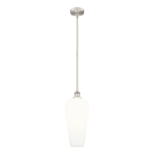 Innovations Chelsea 8in 1-Light Mini Pendant | Industrial Brushed Satin Nickel Steel and White Glass | Kitchen Island & Dining | Model 616-1S-SN-G456-8WH
