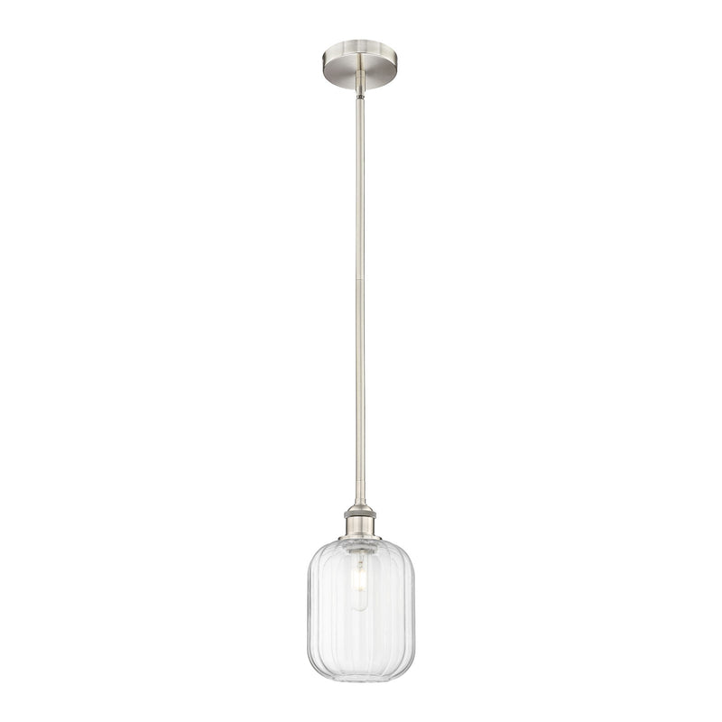 Innovations Preston Cylinder 7in 1-Light Mini Pendant | Industrial Brushed Satin Nickel and Clear Glass | Kitchen Island & | Model 616-1S-SN-G460-7CL