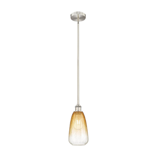 Innovations Brookhaven Almond 6in 1-Light Mini Pendant | Industrial Brushed Satin Nickel Steel and Amber Glass | Kitchen Island | Model 616-1S-SN-G480-6AM