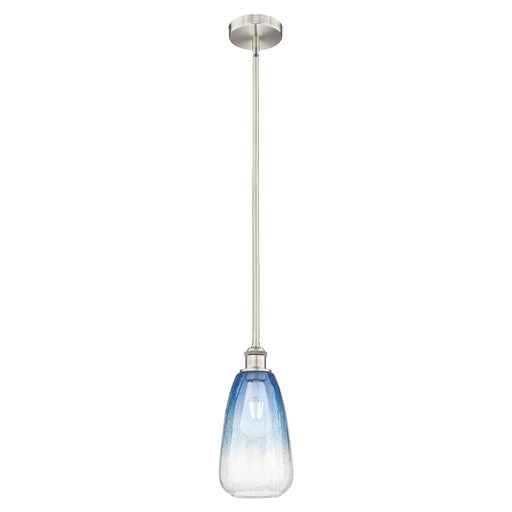Innovations Brookhaven Almond 6in 1-Light Mini Pendant | Industrial Brushed Satin Nickel and Sapphire Blue Glass | Kitchen | Model 616-1S-SN-G480-6SB