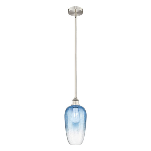 Innovations Brookhaven Flute 7in 1-Light Mini Pendant | Industrial Brushed Satin Nickel Steel and Sapphire Blue Glass | Kitchen | Model 616-1S-SN-G484-7SB