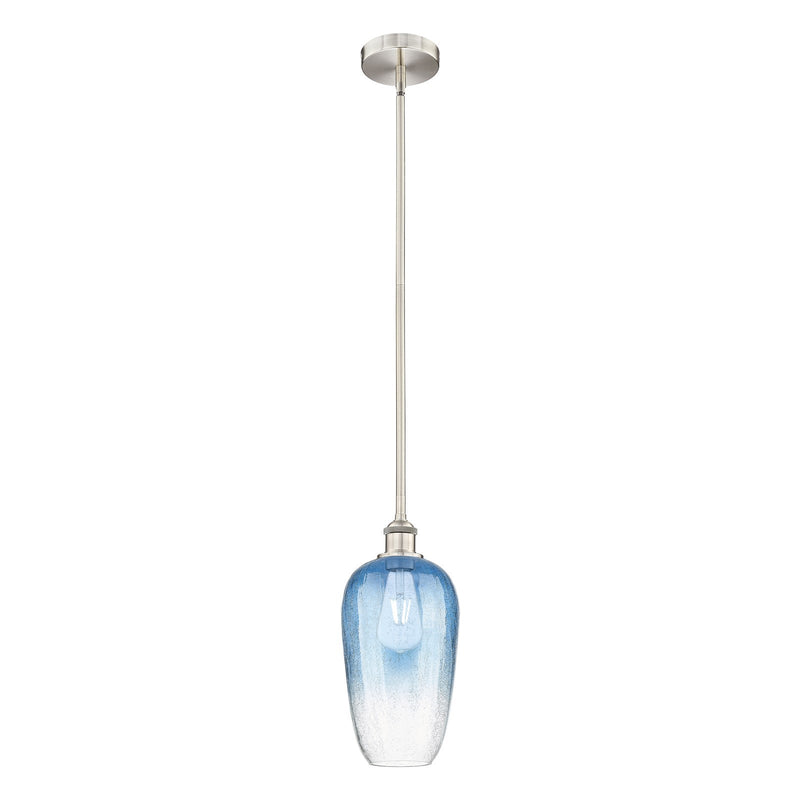 Innovations Brookhaven Flute 7in 1-Light Mini Pendant | Industrial Brushed Satin Nickel Steel and Sapphire Blue Glass | Kitchen | Model 616-1S-SN-G484-7SB