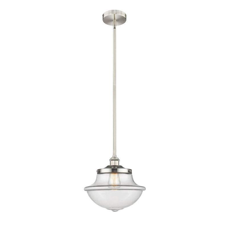 Innovations Oxford 12in 1-Light Mini Pendant | Industrial Brushed Satin Nickel Steel and Clear Glass | Kitchen Island & Dining Room | Model 616-1S-SN-G542