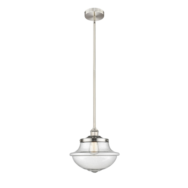 Innovations Oxford 12in 1-Light Mini Pendant | Industrial Brushed Satin Nickel Steel and Seedy Glass | Kitchen Island & Dining Room | Model 616-1S-SN-G544