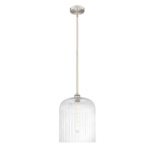 Innovations Bridal Veil 5in 1-Light Mini Pendant | Industrial Brushed Satin Nickel Steel and Clear Ribbed Glass | Kitchen | Model 616-1S-SN-G559-12CL