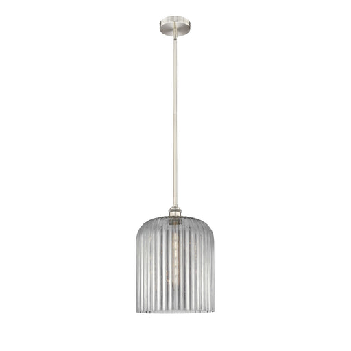 Innovations Bridal Veil 5in 1-Light Mini Pendant | Art Nouveau Brushed Satin Nickel and Light Smoke Ribbed Glass | Kitchen | Model 616-1S-SN-G559-12SM