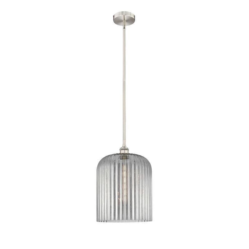 Innovations Bridal Veil 5in 1-Light Mini Pendant | Art Nouveau Brushed Satin Nickel and Light Smoke Ribbed Glass | Kitchen | Model 616-1S-SN-G559-12SM