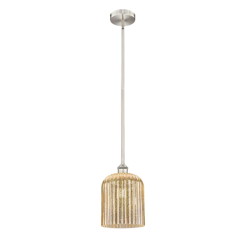 Innovations Bridal Veil 5in 1-Light Mini Pendant | Art Nouveau Brushed Satin Nickel and Mercury Ribbed Glass | Kitchen Island & | Model 616-1S-SN-G559-8ME