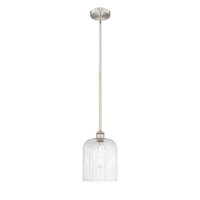Innovations Bridal Veil 5in 1-Light Mini Pendant | Art Nouveau Brushed Satin Nickel and Seedy Ribbed Glass | Kitchen Island & | Model 616-1S-SN-G559-8SDY