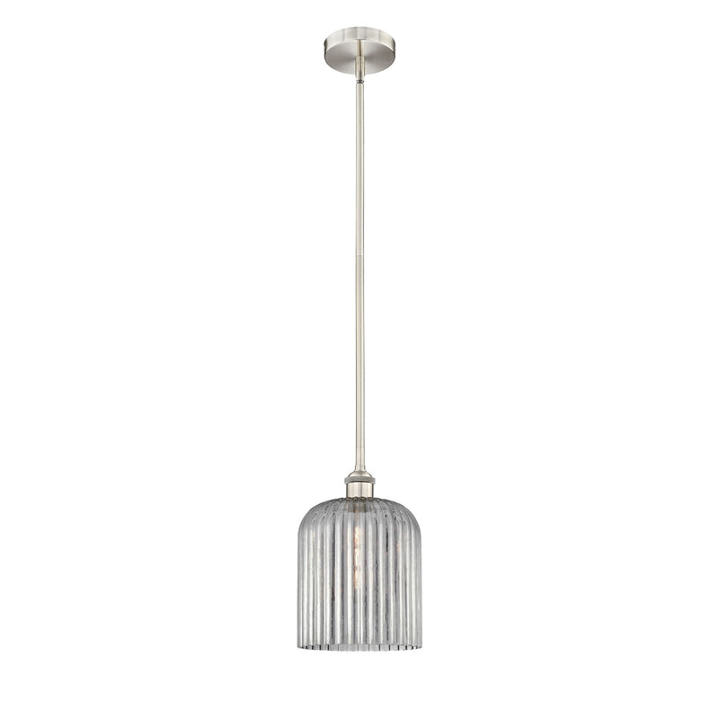 Innovations Bridal Veil 5in 1-Light Mini Pendant | Art Nouveau Brushed Satin Nickel and Light Smoke Ribbed Glass | Kitchen | Model 616-1S-SN-G559-8SM
