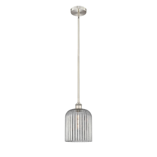 Innovations Bridal Veil 5in 1-Light Mini Pendant | Art Nouveau Brushed Satin Nickel and Light Smoke Ribbed Glass | Kitchen | Model 616-1S-SN-G559-8SM