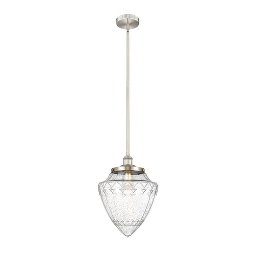 Innovations Bridgeton 12in 1-Light Mini Pendant | Traditional Brushed Satin Nickel Steel and Seedy Glass | Kitchen Island & | Model 616-1S-SN-G664-12