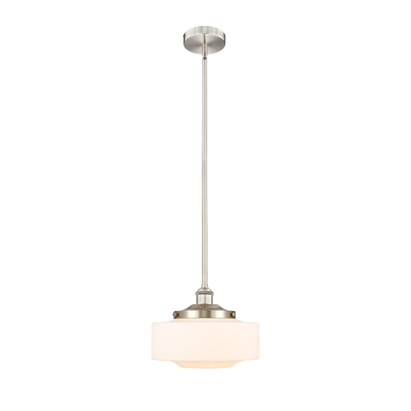 Innovations Bridgeton 12in 1-Light Mini Pendant | Traditional Brushed Satin Nickel and Matte White Frosted Glass | Kitchen | Model 616-1S-SN-G691-12