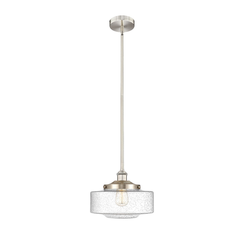 Innovations Bridgeton 12in 1-Light Mini Pendant | Traditional Brushed Satin Nickel Steel and Seedy Glass | Kitchen Island & | Model 616-1S-SN-G694-12