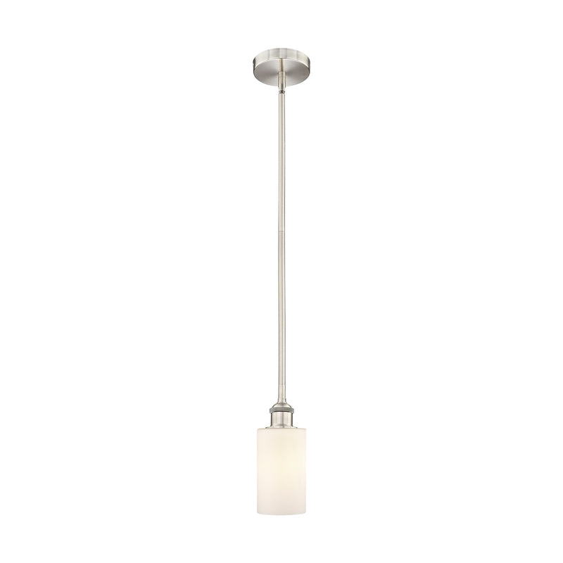 Innovations Clymer 1-Light 4in Mini Pendant | Transitional Brushed Satin Nickel and Matte White Glass | Kitchen Island & Dining | Model 616-1S-SN-G801-LED