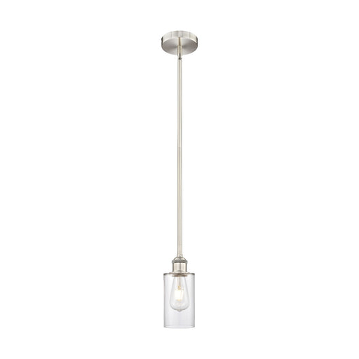 Innovations Clymer 1-Light Mini Pendant | Art Nouveau Brushed Satin Nickel Steel and Clear Glass | Kitchen Island & Dining Room | Model 616-1S-SN-G802