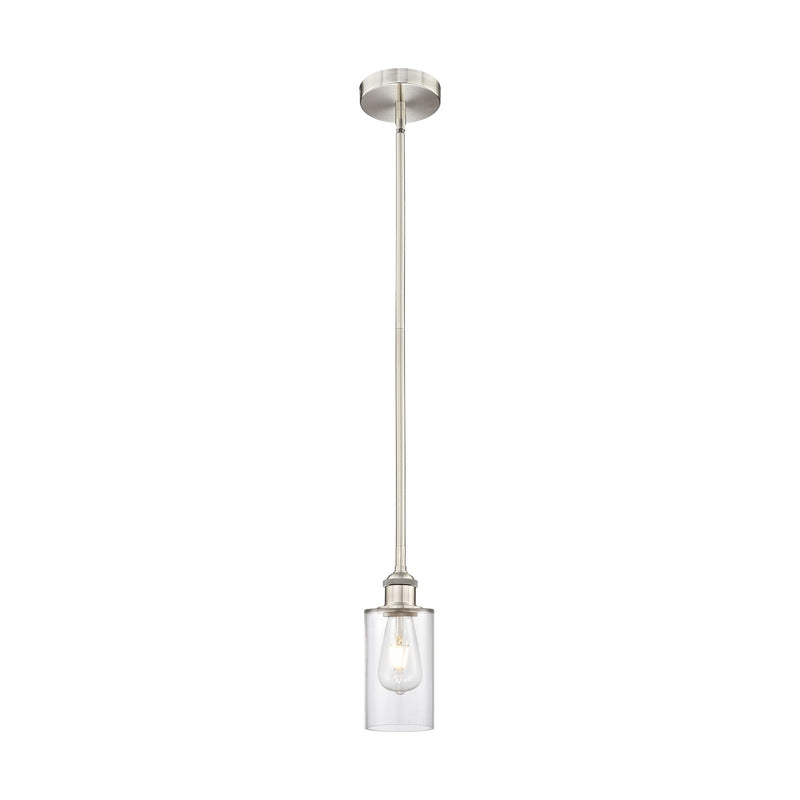 Innovations Clymer 4in 1-Light Mini Pendant | Transitional Brushed Satin Nickel Steel and Clear Glass | Kitchen Island & Dining | Model 616-1S-SN-G802-LED