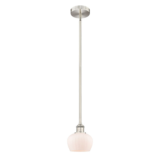 Innovations Fenton 6.5in 1-Light Mini Pendant | Industrial Brushed Satin Nickel and Matte White Ribbed Glass | Kitchen Island & | Model 616-1S-SN-G91