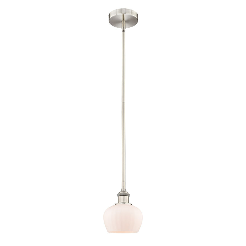 Innovations Fenton 7in 1-Light Mini Pendant | Industrial Brushed Satin Nickel and Matte White Ribbed Glass | Kitchen Island & | Model 616-1S-SN-G91-LED