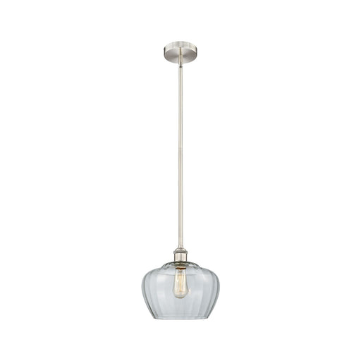 Innovations Fenton 11in 1-Light Mini Pendant | Industrial Brushed Satin Nickel and Clear Ribbed Glass | Kitchen Island & Dining | Model 616-1S-SN-G92-L