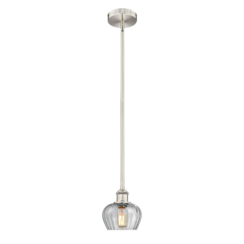 Innovations Fenton 7in 1-Light Mini Pendant | Industrial Brushed Satin Nickel and Clear Ribbed Glass | Kitchen Island & Dining | Model 616-1S-SN-G92-LED