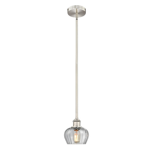 Innovations Fenton 7in 1-Light Mini Pendant | Industrial Brushed Satin Nickel and Clear Ribbed Glass | Kitchen Island & Dining | Model 616-1S-SN-G92-LED