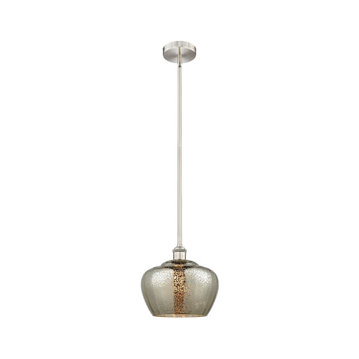 Innovations Fenton 11in 1-Light Mini Pendant | Industrial Brushed Satin Nickel Steel and Mercury Ribbed Glass | Kitchen Island & | Model 616-1S-SN-G96-L