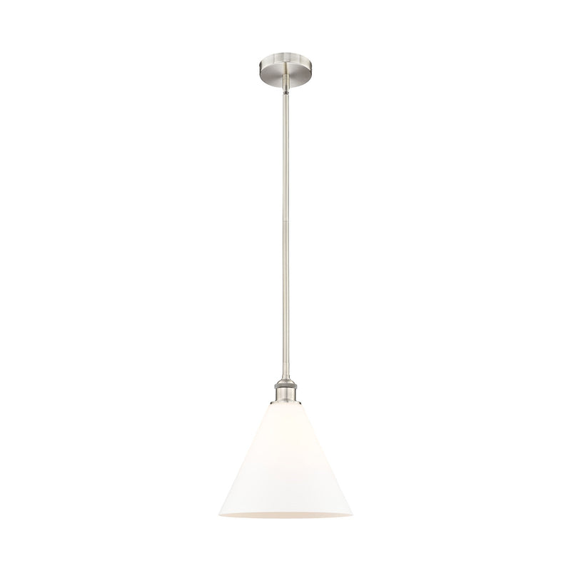 Innovations Berkshire Glass 12in 1-Light Mini Pendant | Industrial Brushed Satin Nickel and Matte White Glass | Kitchen Island & | Model 616-1S-SN-GBC-121