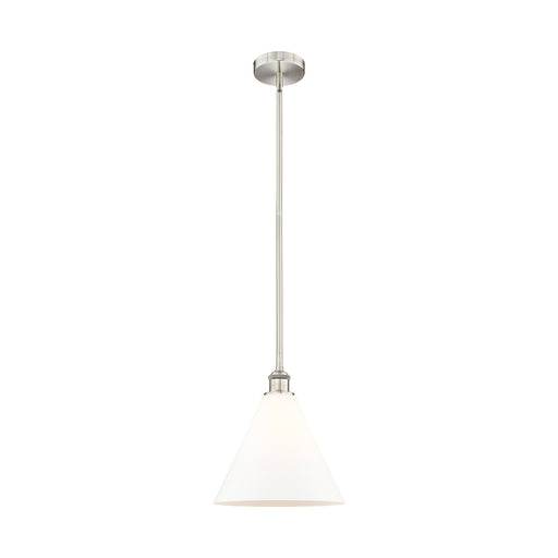 Innovations Berkshire 12in 1-Light Mini Pendant | Industrial Brushed Satin Nickel Steel and Matte White Glass | Kitchen | Model 616-1S-SN-GBC-121-LED