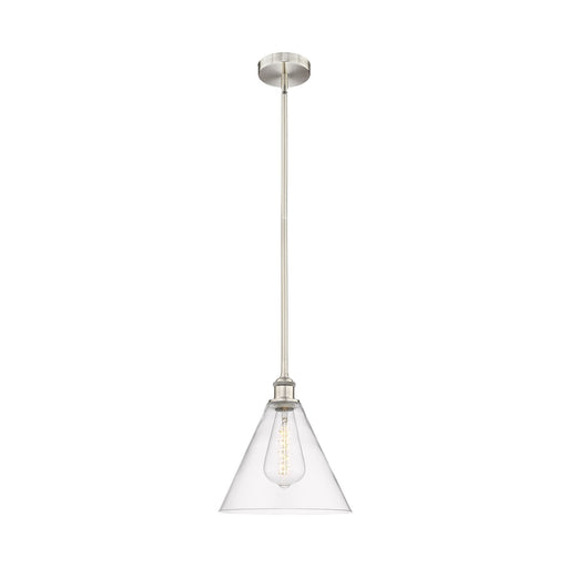 Innovations Berkshire 12in 1-Light Mini Pendant | Industrial Brushed Satin Nickel and Clear Cone Glass | Kitchen Island & | Model 616-1S-SN-GBC-122-LED