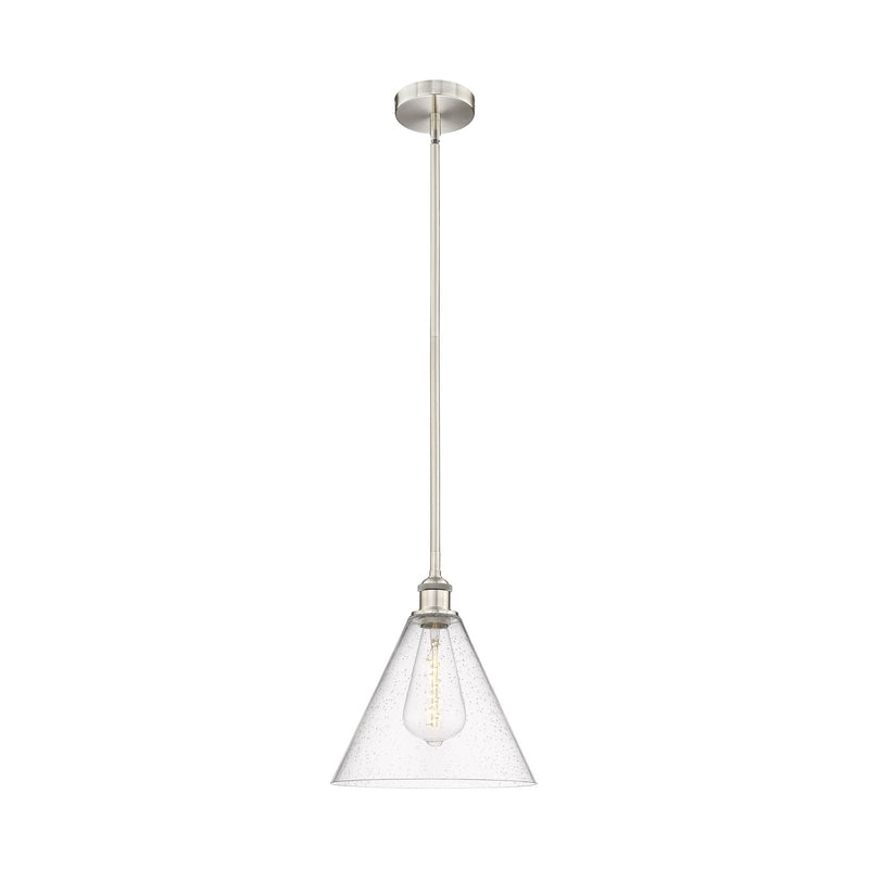 Innovations Berkshire Glass 12in 1-Light Mini Pendant | Industrial Brushed Satin Nickel Steel and Seedy Glass | Kitchen Island & | Model 616-1S-SN-GBC-124