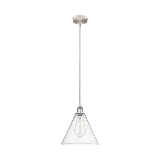 Innovations Berkshire Glass 12in 1-Light Mini Pendant | Industrial Brushed Satin Nickel Steel and Seedy Glass | Kitchen Island & | Model 616-1S-SN-GBC-124