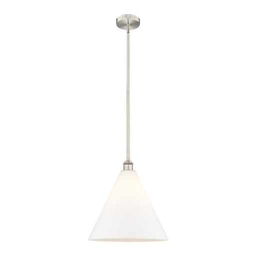 Innovations Berkshire Glass 16in 1-Light Pendant | Industrial Brushed Satin Nickel and Matte White Glass | Kitchen Island & | Model 616-1S-SN-GBC-161