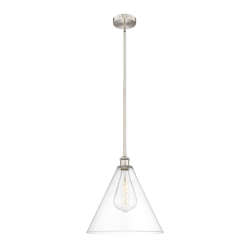 Innovations Berkshire Glass 16in 1-Light Pendant | Industrial Brushed Satin Nickel Steel and Clear Glass | Kitchen Island & | Model 616-1S-SN-GBC-162