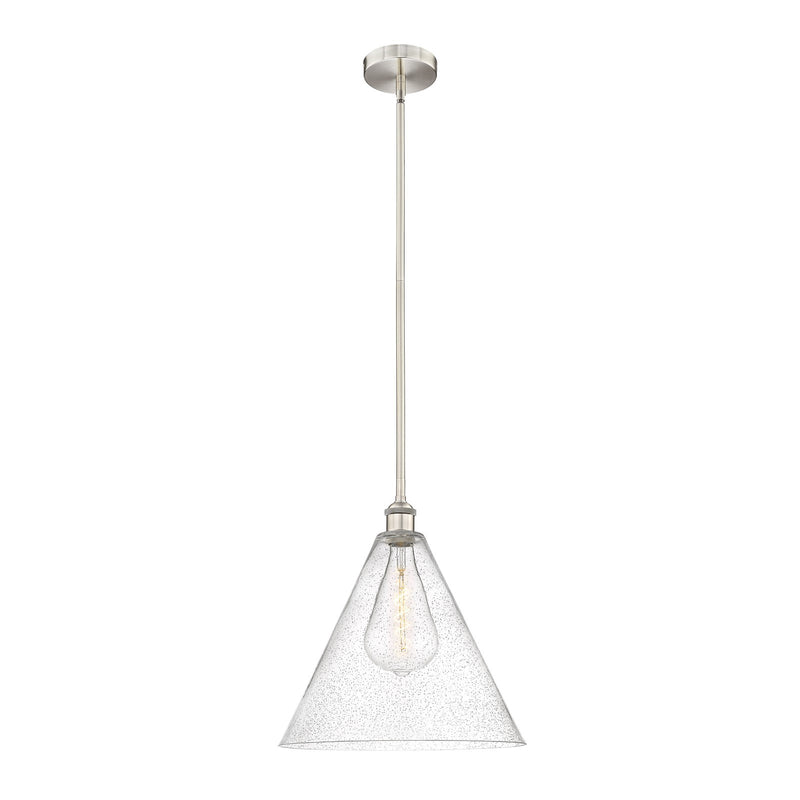 Innovations Berkshire Glass 16in 1-Light Pendant | Industrial Brushed Satin Nickel Steel and Seedy Glass | Kitchen Island & | Model 616-1S-SN-GBC-164