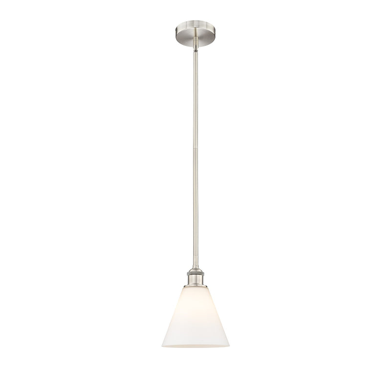 Innovations Berkshire Glass 8in 1-Light Mini Pendant | Industrial Brushed Satin Nickel and Matte White Glass | Kitchen Island | Model 616-1S-SN-GBC-81-LED