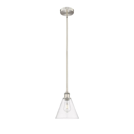 Innovations Berkshire 8in 1-Light Mini Pendant | Industrial Brushed Satin Nickel Steel and Clear Glass | Kitchen Island & | Model 616-1S-SN-GBC-82-LED