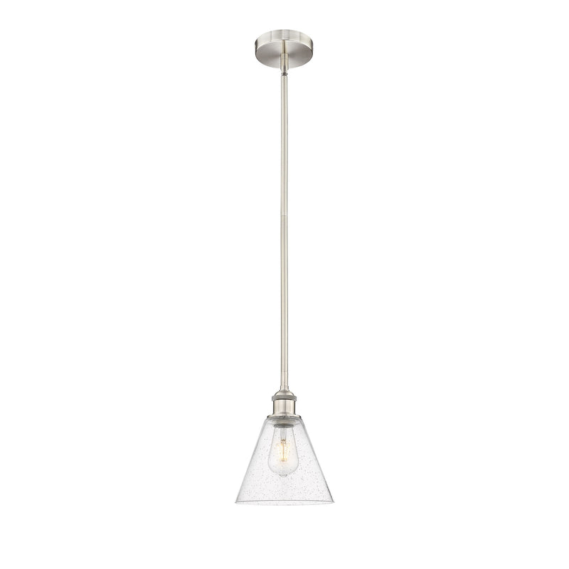 Innovations Berkshire Glass 8in 1-Light Mini Pendant | Industrial Brushed Satin Nickel Steel and Seedy Glass | Kitchen Island & | Model 616-1S-SN-GBC-84
