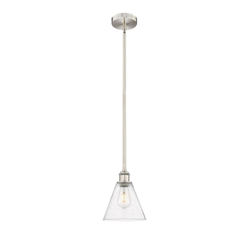Innovations Berkshire Glass 8in 1-Light Mini Pendant | Industrial Brushed Satin Nickel Steel and Seedy Glass | Kitchen Island & | Model 616-1S-SN-GBC-84
