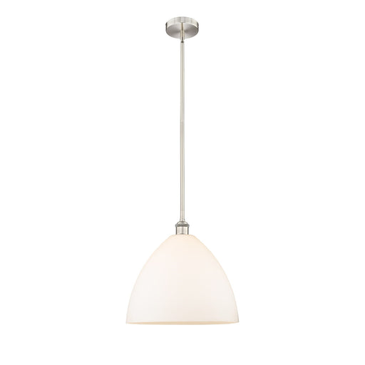 Innovations Bristol 16in 1-Light Pendant | Industrial Brushed Satin Nickel Steel and Matte White Glass | Kitchen Island & | Model 616-1S-SN-GBD-161-LED