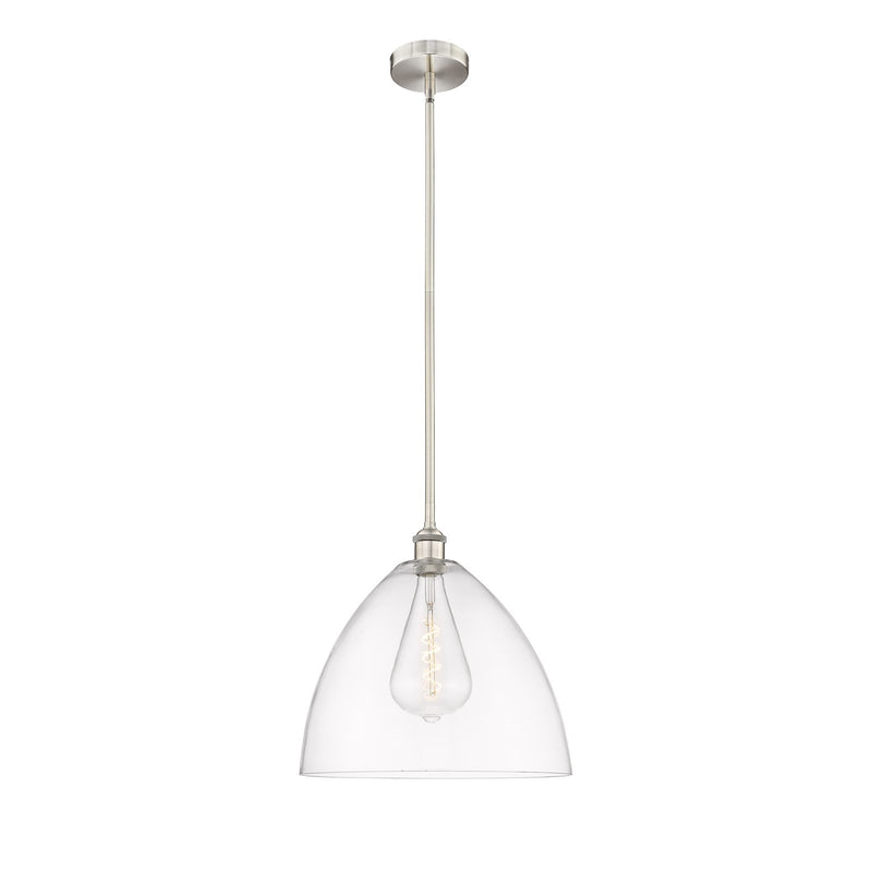 Innovations Bristol 16in 1-Light Pendant | Industrial Brushed Satin Nickel Steel and Clear Glass | Kitchen Island & Dining Room | Model 616-1S-SN-GBD-162